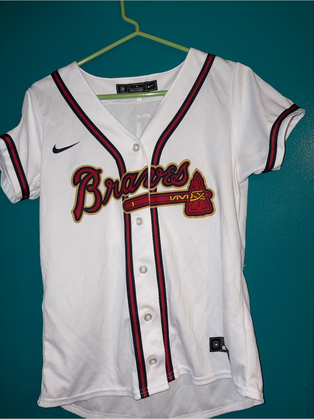 Nike Atlanta Braves Acuna White Button-Up Jersey medium
